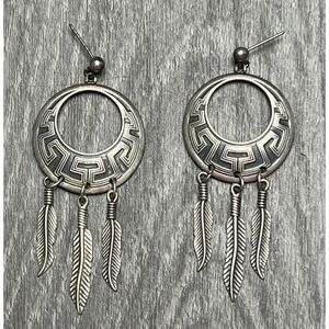 Wheeler Manufacturing Sterling Silver Feather Dangle Pierced Earrings